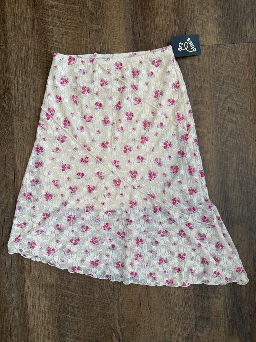 NWT Art Class Girls Floral Asymmetrical Pink Lace Midi Skirt Size Large 10/12 - Picture 2 of 11
